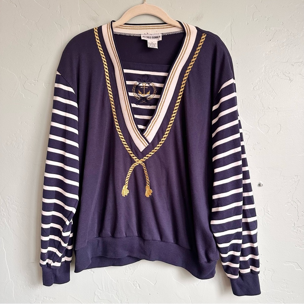 Vintage Alfred Dunner Navy Preppy Nautical Embroidered Anchor Sweatshirt Size XL